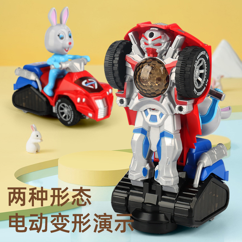 Nuevo eléctrico universal lindo conejo deformación coche universal rueda música luz pequeño conejo blanco playa coche deformación coche juguete