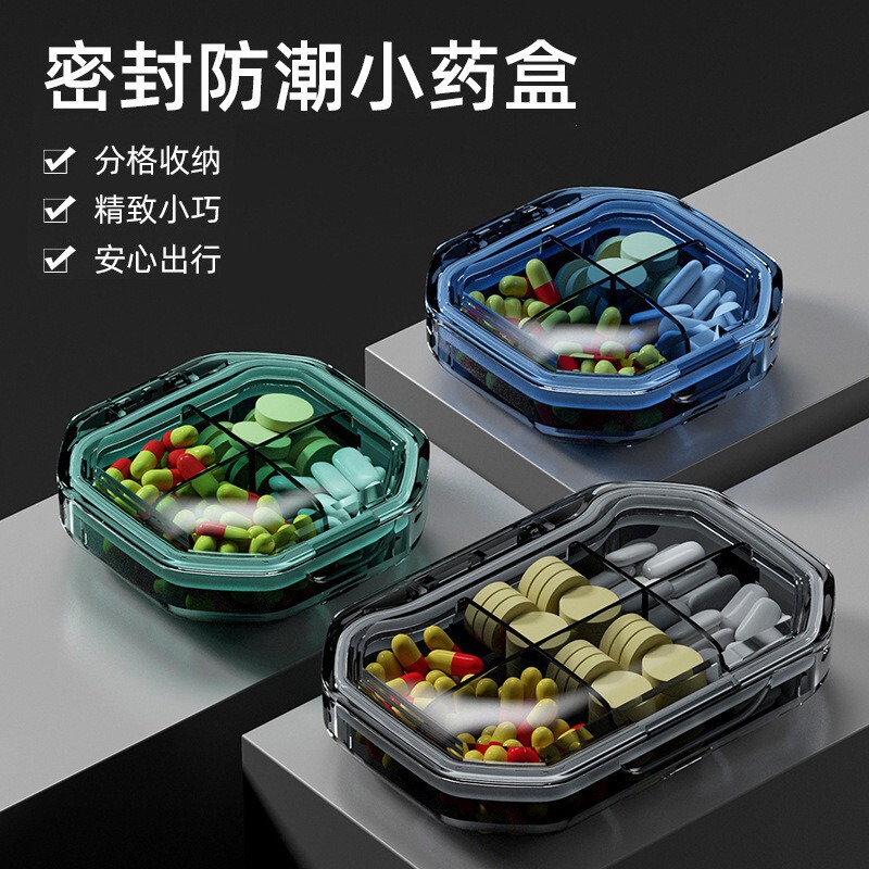 Sealed Pill Box, Portable Mini Compartmentalized Sealed Large-Capacity Weekly Morning and Evening Pill Box, Capsule Packaging Medicine