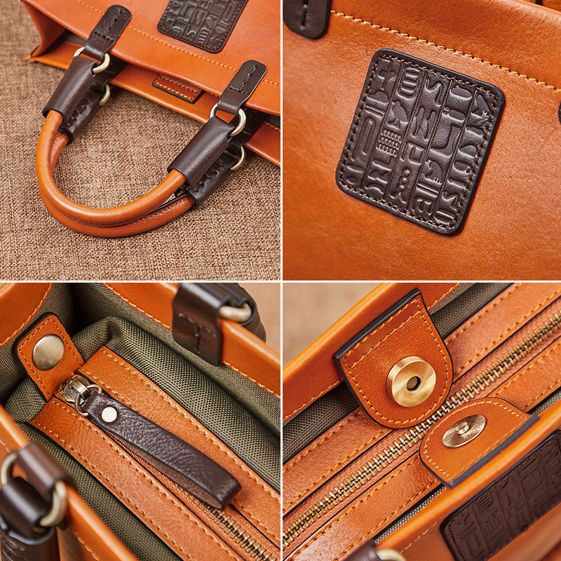 Genuine Leather Bag for Women 2025 New Retro First-Layer Cowhide Simple Contrasting Color Shoulder Bag Crossbody Bag Satchel Mother-In-Law Bag