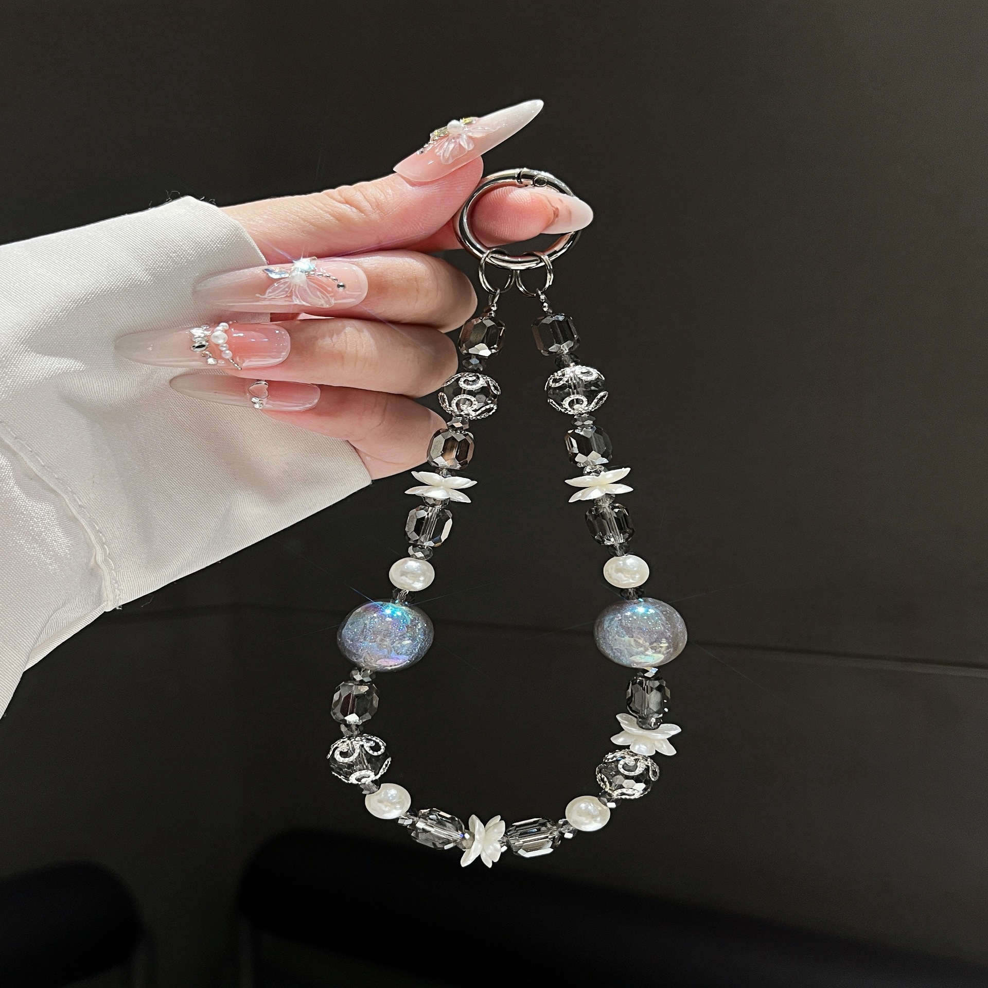 Coloridas cuentas redondas flores cuentas de cristal cordón de teléfono móvil femenino de alta calidad accesorios de bolso de cadena de muñeca DIY hechos a mano