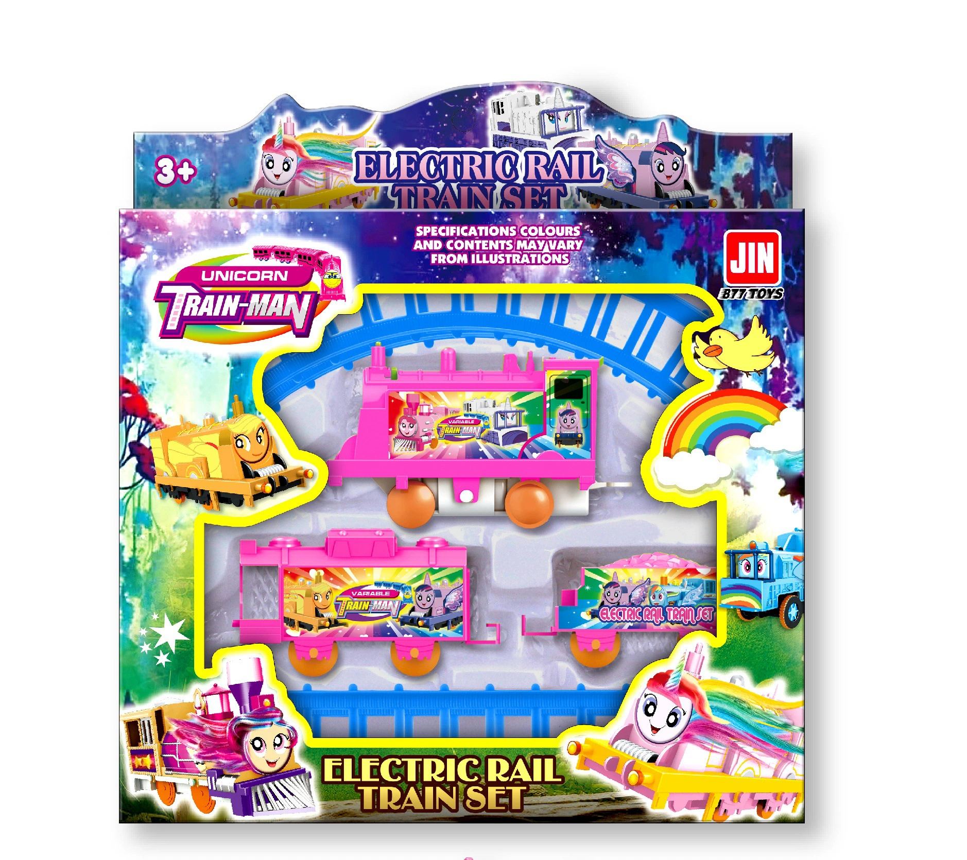 electric toy train set (JIN), motorized subway car, DIY track, blue/fuchsia, 144pcs box