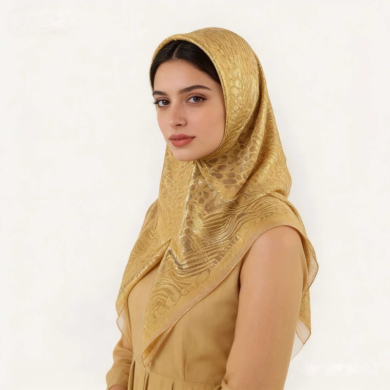 Cross-Border Foreign Trade New Ethnic Style Scarf Hijab Gold and Silver Silk Scarf Jacquard Square Scarf High-End Accessories Gauze Scarf