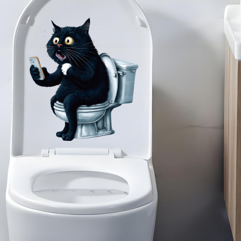 国境を越えた人気の漫画猫バスルームトイレステッカー壁ステッカー装飾 PVC 自己粘着トイレステッカー浴室の装飾|undefined