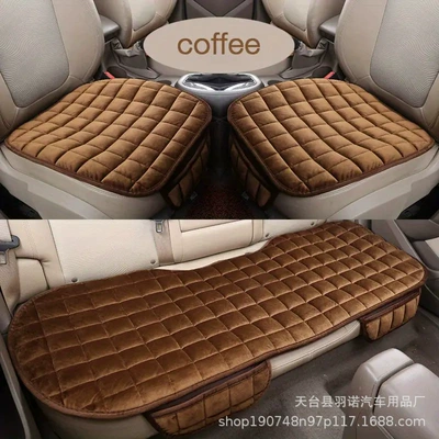 Winter Plush Car Interior Single-piece – Seat cushion, seat cover - brown-three-piece-set