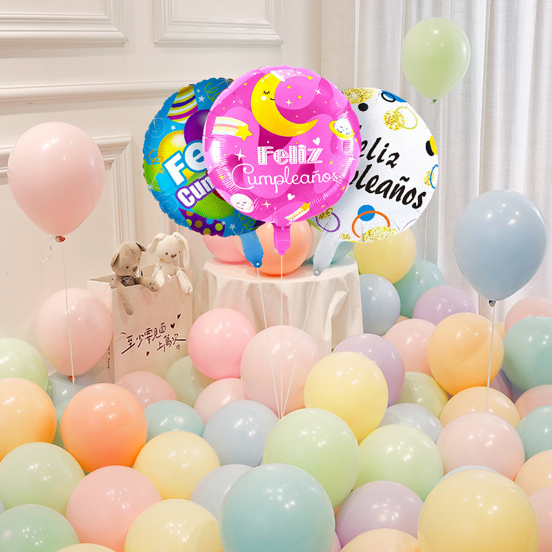Customized 18-inch Spanish Happy Birthday Round Aluminum Balloon for Birthday Party, Celebration, Decoration
