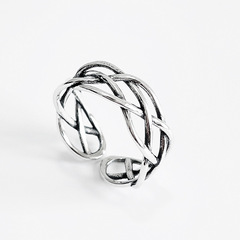 韓版明星同款S925純銀復古做舊編織開口戒指指環 銀飾設計miumiu