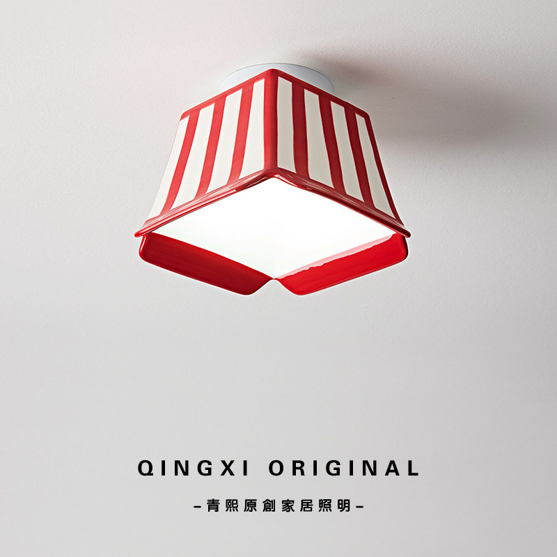 Popcorn Bucket Surface-Mounted Downlight, Vintage Red Decorative Art Entrance Light, Creative and Unique Corridor Ceiling Light