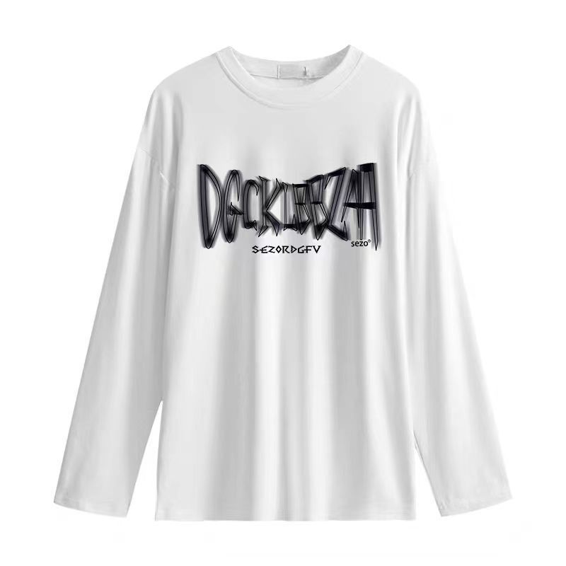 重いポンドの純綿の長袖のtシャツの女性の春秋のゆったりしている潮のinsの原宿のbfの丸首の韓国版のファッションの風の上の服装|undefined
