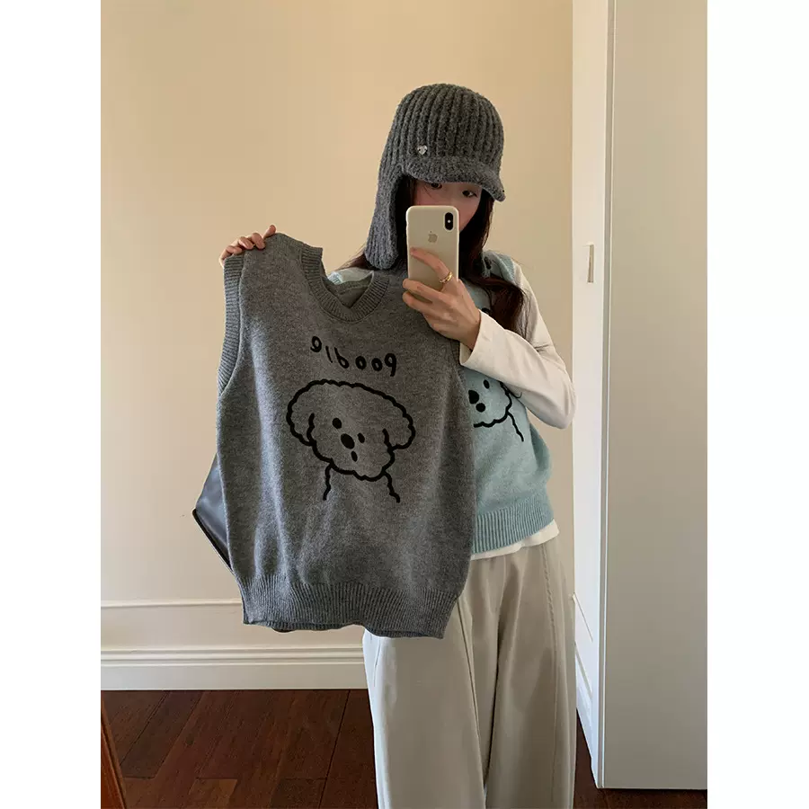 黄峥韩系叠穿针织衫背心马甲女冬百搭圆领无袖外穿坎肩上衣541119