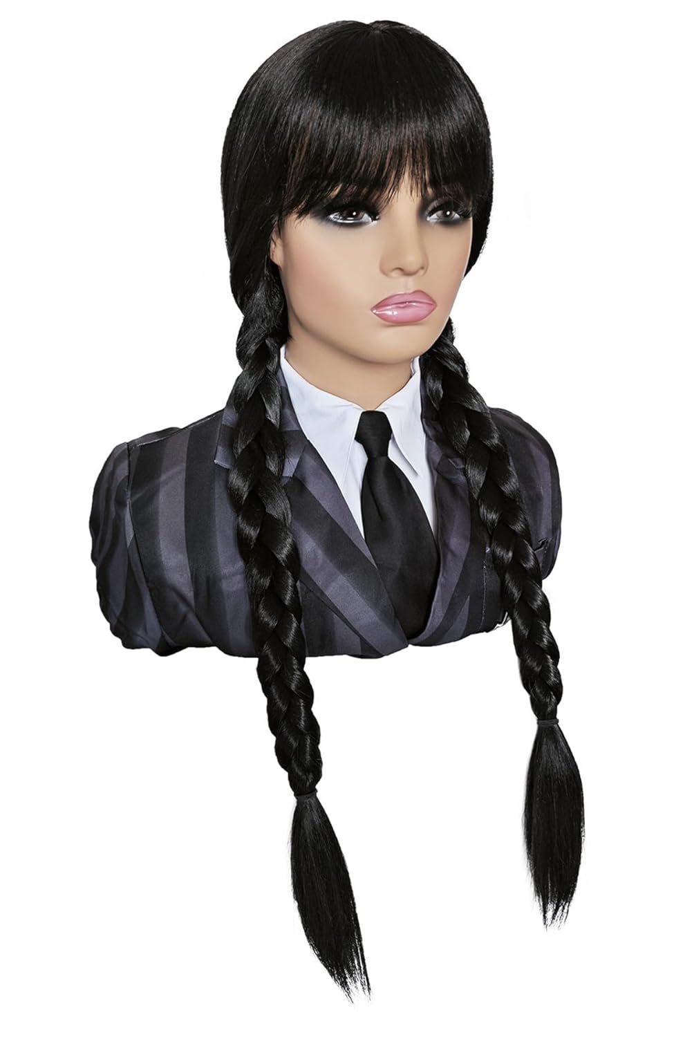 Adams madre Addams negro mediados de la longitud del pelo recto Halloween cos peluca anime