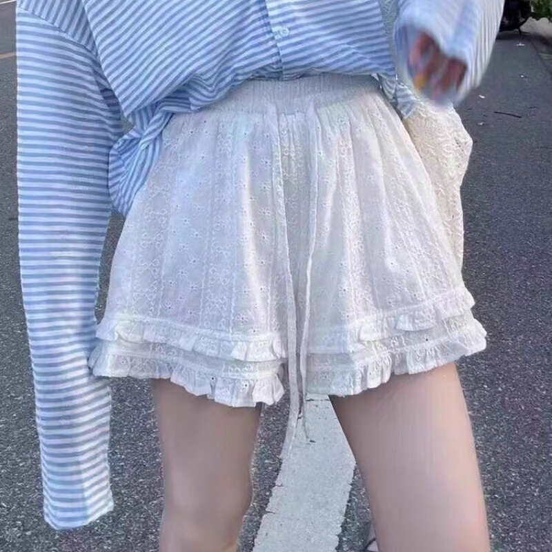 Cross-border in-stock [original fabric] white lace shorts for women, popular summer style, plus size, flattering