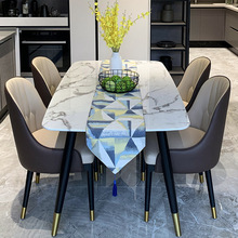 轻奢北欧岩板餐桌椅组合家用小户型实木长方形大理石饭桌现代简约