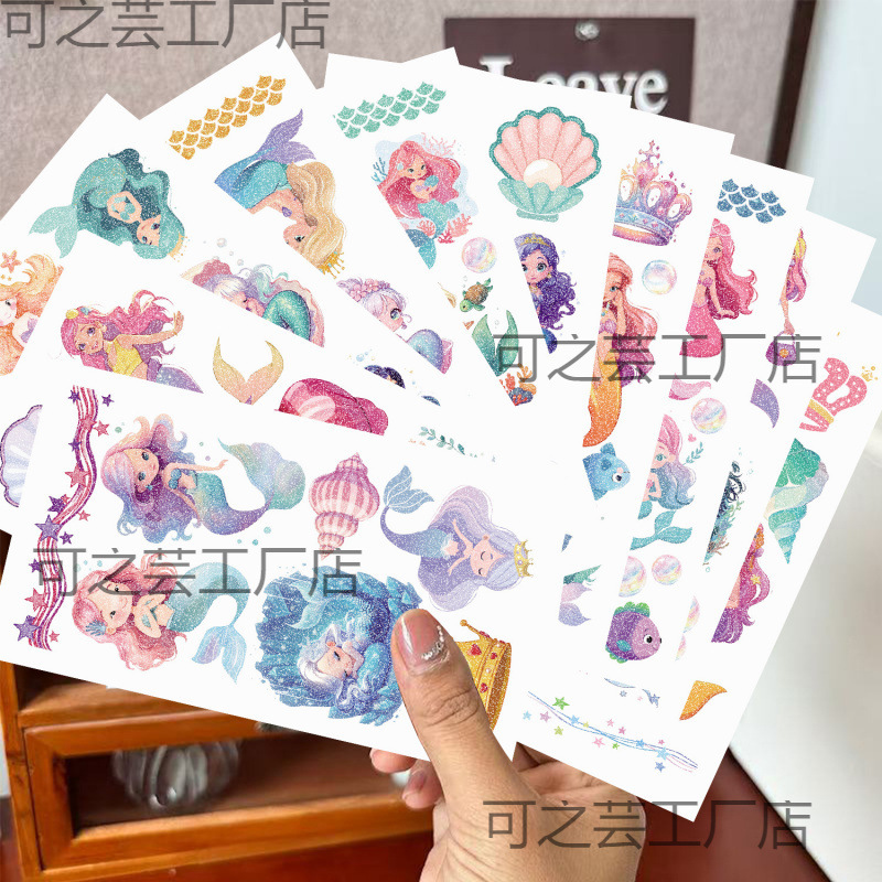 Glitter Material Mermaid Tattoo Stickers for Children's Arms and Faces Cute Cartoon Waterproof Temporary Tattoo Stickers Wholesale