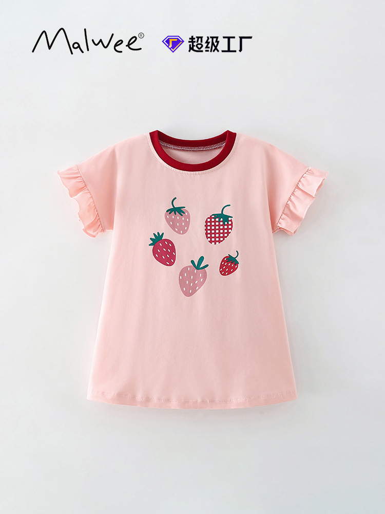 Malwee transfronterizo vestido de niña de verano nuevo estilo europeo y americano niño de cuello redondo de manga corta linda falda de niña pequeña
