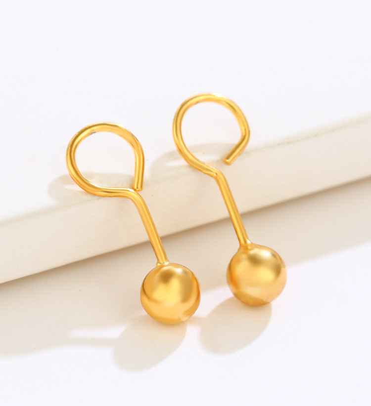 Gold Plated Earrings With Smooth Round Bead Earrings And Simple Mini Curved Hook Tassel Earrings_voghion.com