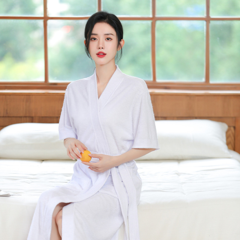 In-Stock Loose-Fitting Women's Bathrobe, Towel Material, Thin Short-Sleeve Sleepwear, Absorbent, Large Size, Quick-Dry Sauna Bathrobe