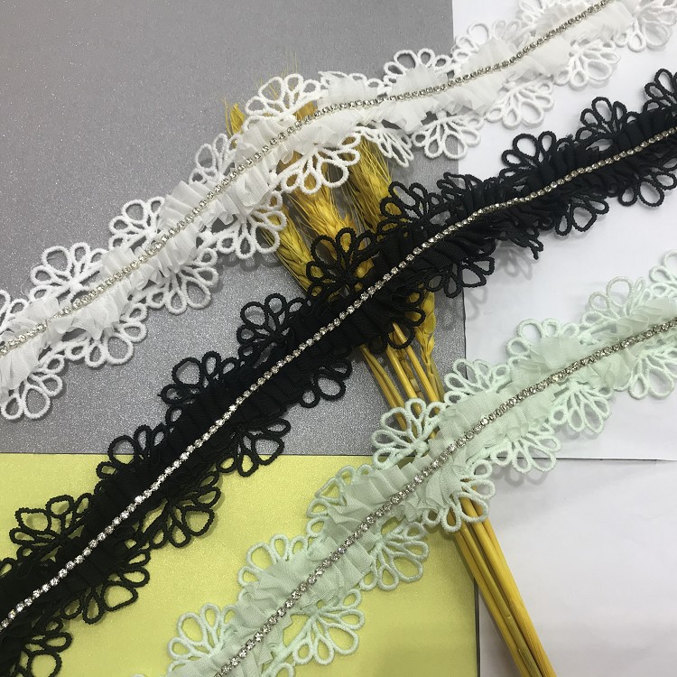 新款刺绣雪纺褶皱花边 女装童装公主裙辅料 DIY手工发夹发饰辅料