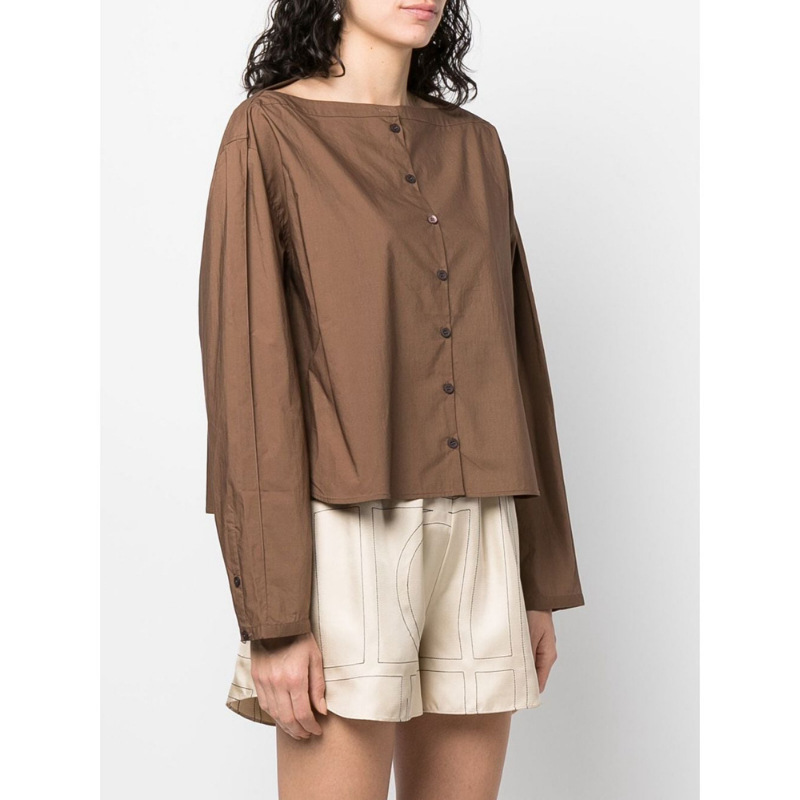 Longmei Loose and Crisp Pure Cotton Boat-Neck Shirt for Women 2026 Early Spring New Tot Style Simple Long-Sleeved Lazy Top