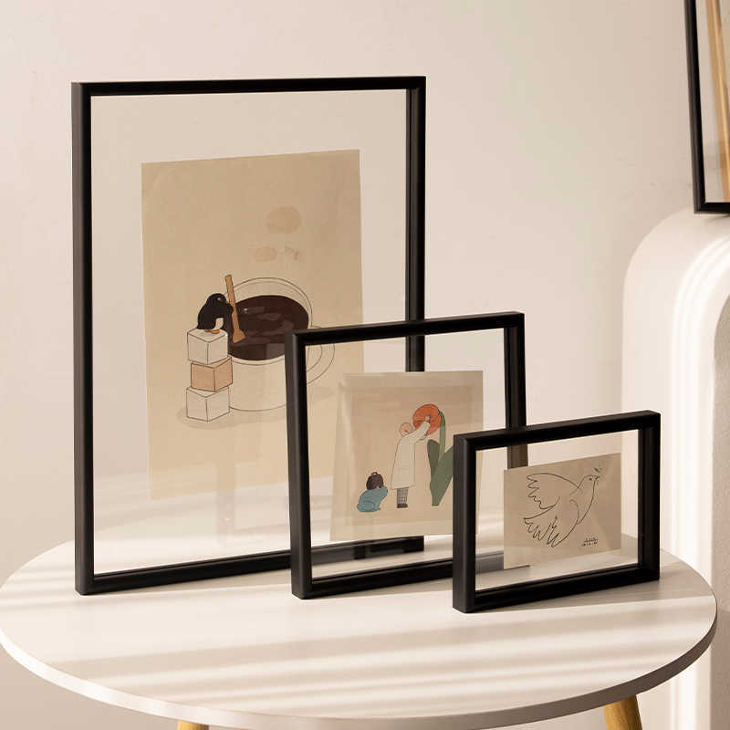 Double-Sided Transparent Light Luxury Metal Table Photo Frame 6 Inches 8inch 10inch Wall Hanging Calligraphy and Painting Poster Embossed Scandinavian Aluminum Alloy