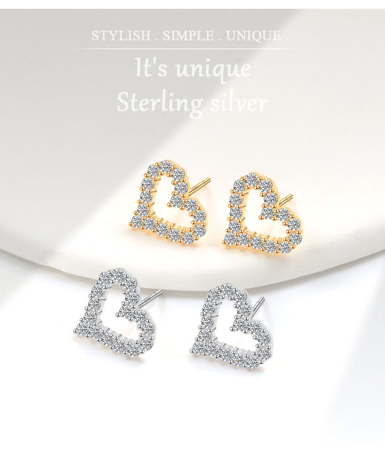 3g Weight 925 Sterling Silver Ear Needle Material 1 Pair 925 Sterling Silver 925 Sterling Silver Earrings Heart Shape Ear Studs