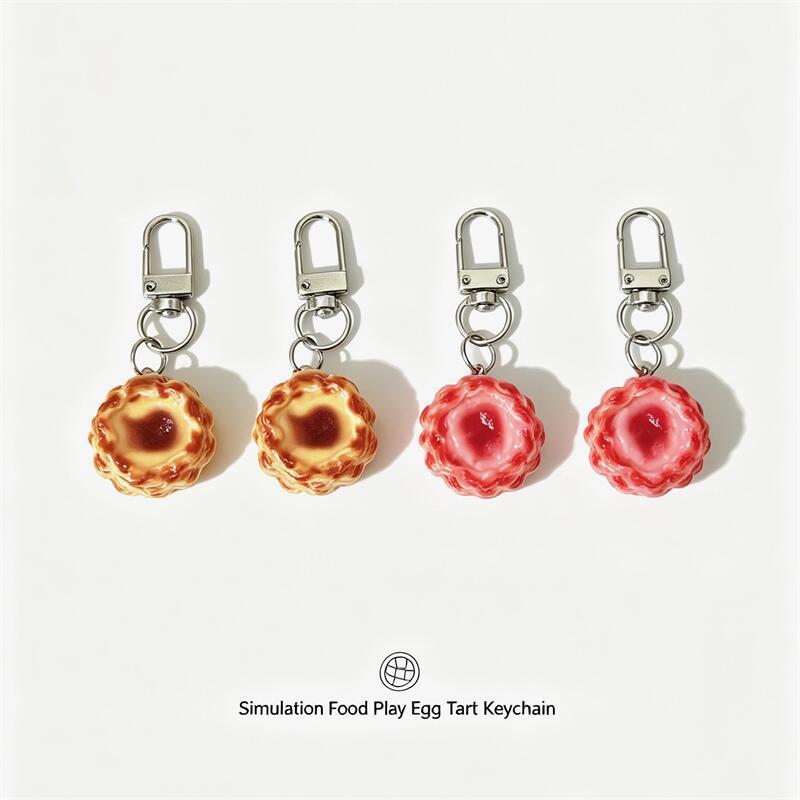 Puff pastry layered egg tart keychain, creative and cute food toy resin pendant, backpack decoration, gift for friends