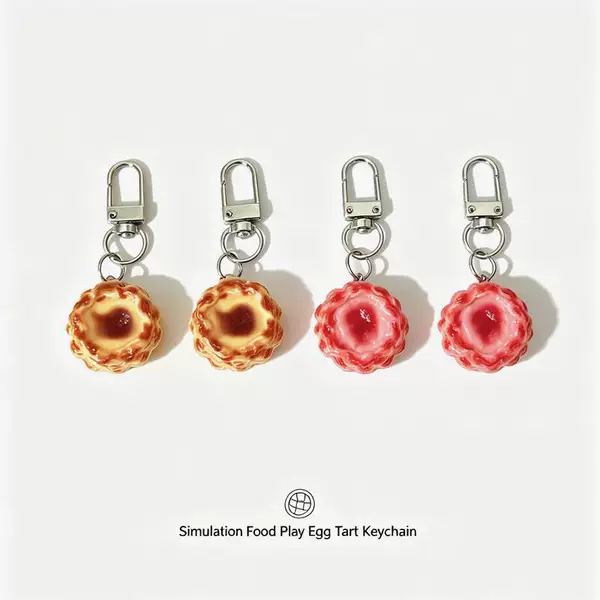 Puff pastry layered egg tart keychain, creative and cute food toy resin pendant, backpack decoration, gift for friends