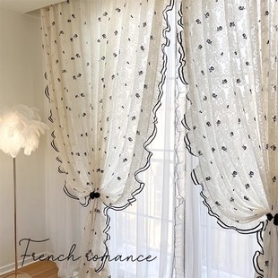Cross-border Nordic Ins French Style Black Rose Embroidered Curtain Window Screen Living Room Bedroom Floor-to-ceiling Window Bay Window