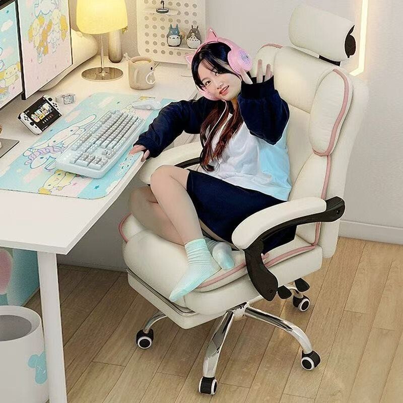 Ergonomic gaming chair for home use, suitable for girls who play games for long periods, comfortable chair for long sitting in college dormitories Ergonomic gaming chair for home use, suitable for girls who play games for long periods, comfortable chair for long sitting in college dormitories