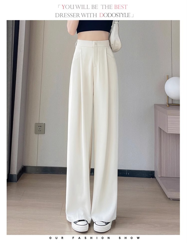 Quần tây nữ cạp cao ống đứng chất lụa băng mỏng mùa hè — Màu đen mẫu thông thường chi tiết 35