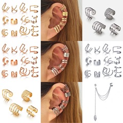 歐美跨境新款無耳洞耳夾套裝 創意簡約合金耳環飾品批發ear clips