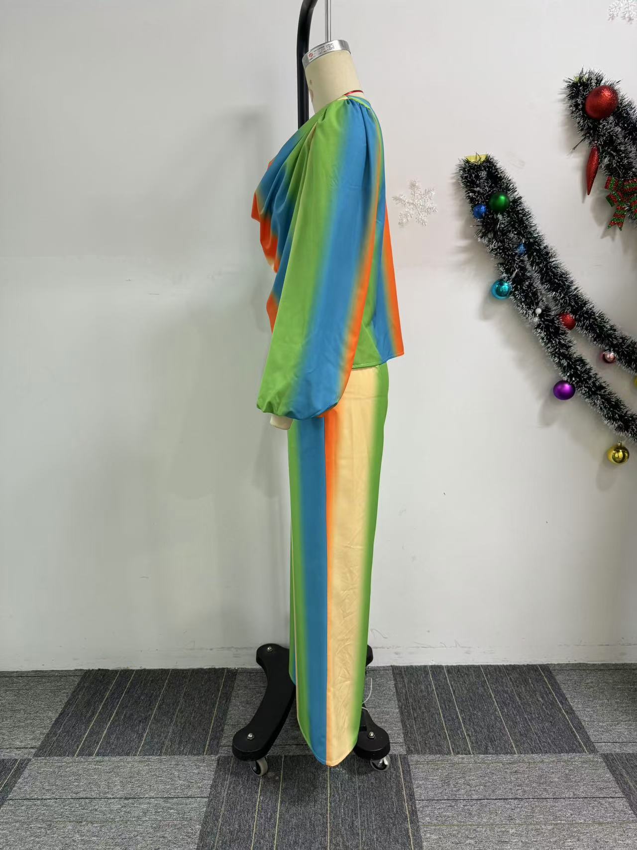 Lantern Sleeve Non Positioning Printing Swing Collar Wide Leg Pants Sets