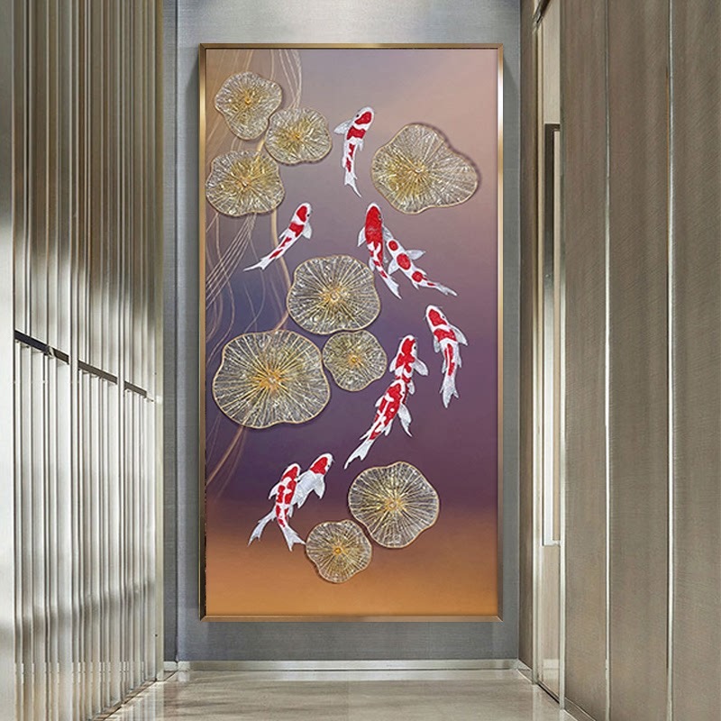 エナメル装飾絵画玄関ホールリビングルームライト高級吊り絵画廊下の終わり通路ヴィラ九魚絵画壁画|undefined