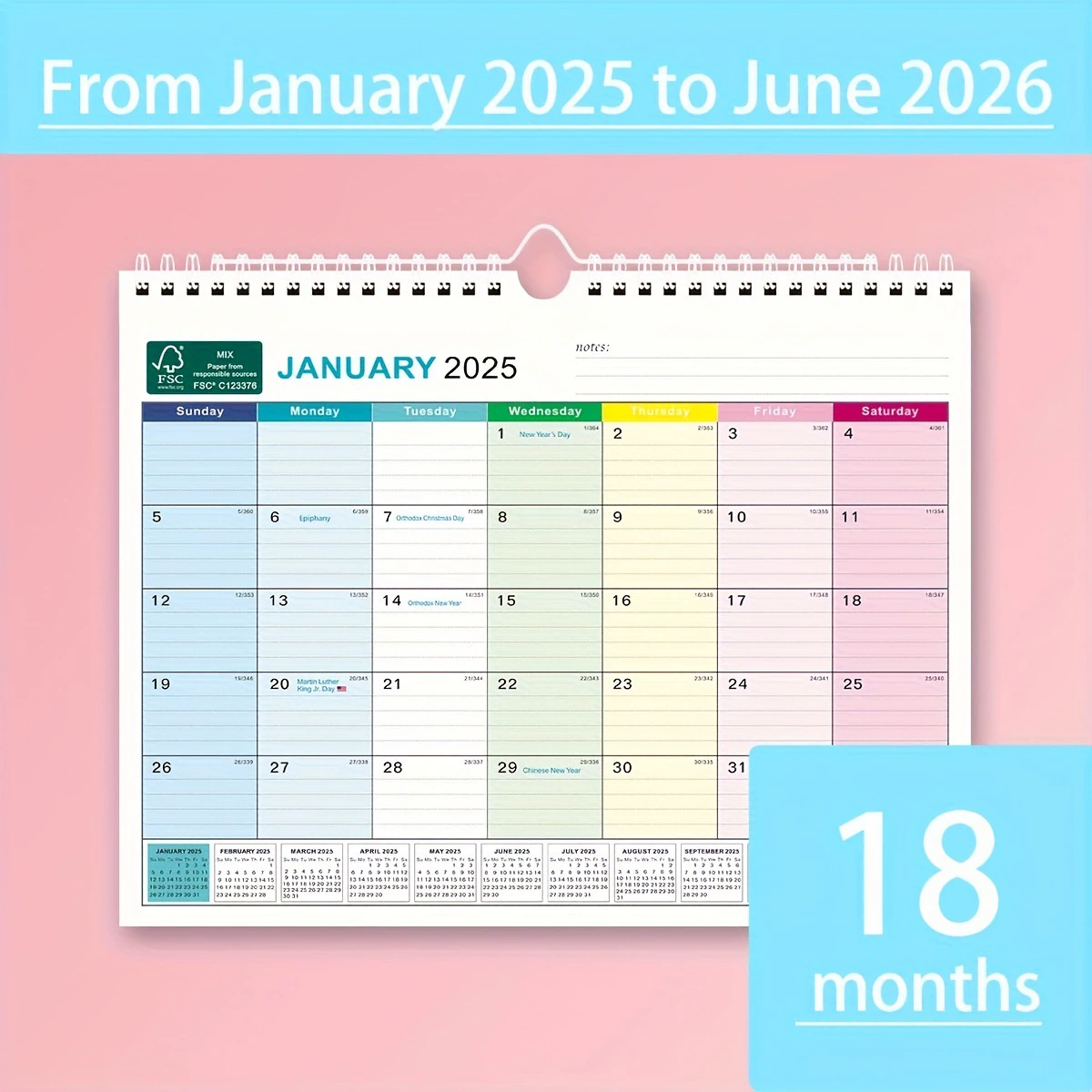 Календарь, на английском, 2025–2026 гг.