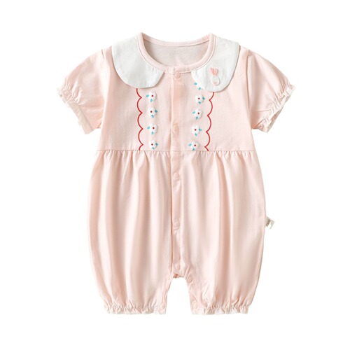 Love Niu Summer Thin Ice Silk Pure Cotton Collarless Short Sleeve Bodysuit for Girls, Fashion Princess Style Onesie