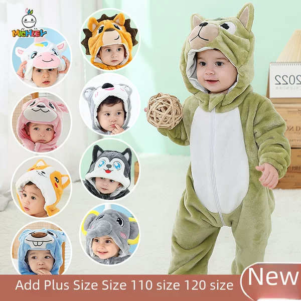 Cross-Border Infant and Toddler Flannel Animal Onesies, Autumn and Winter Cartoon Hooded Rompers, Amazon's Best-Selling Onesies