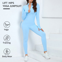Amazon Sports Yoga Bodysuit, European and American Long-Sleeve Seamless Tight Running Leisure Hip-Lifting One-Piece Yoga Clothing