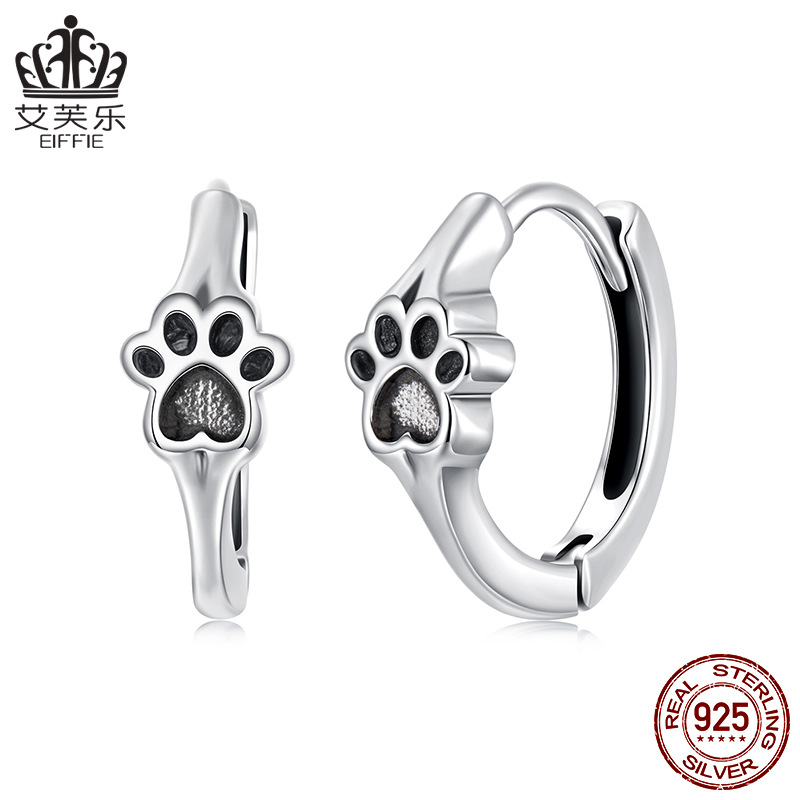 碧莎尔萌宠爪印耳扣 趣味动物脚印耳环s925纯银氧化耳饰女首饰