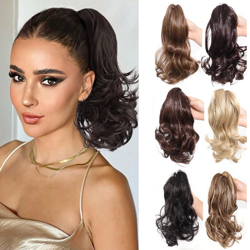 Big Wave Ponytail Wig European and American Wig Ponytail Short Curly Hair Women's Big Clamp Ponytail Braid