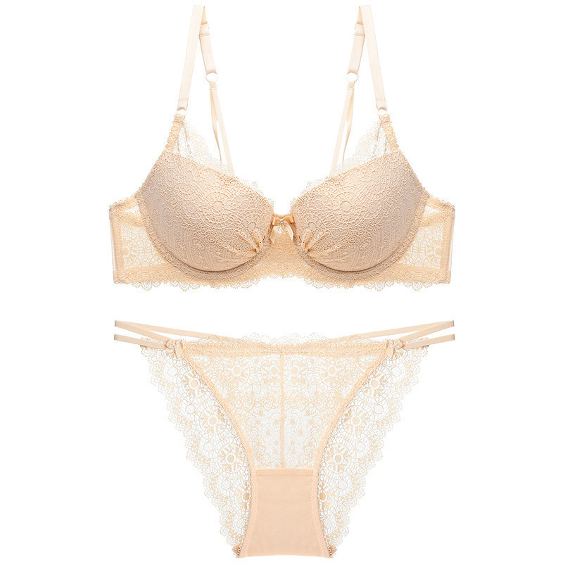 廠家直銷 性感蕾絲內衣深V少女文胸上薄下厚小胸聚攏文胸套裝女士