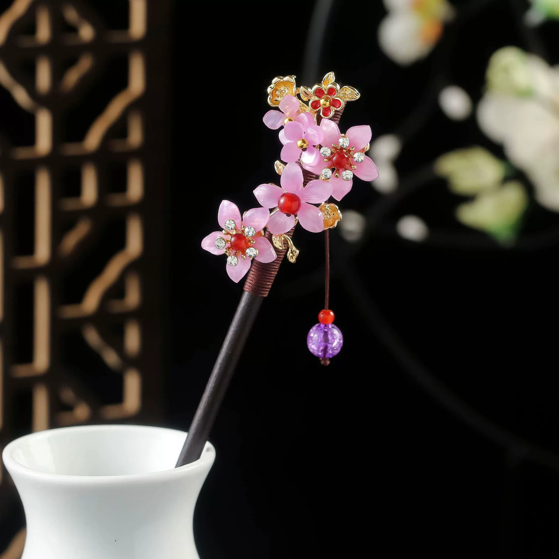 Fresh retro Chinese hairpin with tassels sandalwood, cheongsam, hairgrip, hair accessory