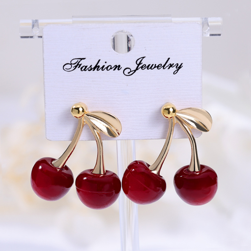 Aretes de cereza roja para mujer – colgante exquisito, fruta de imitación versátil, nuevo estilo
