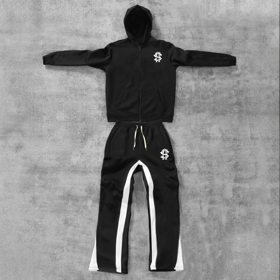Men's Letter Print Hooded Tracksuit Set With Zip Up Top And Pants_voghion.com