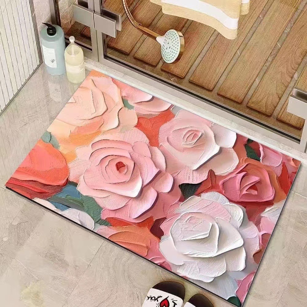 Rustikale Blumen Badezimmermatte, Rutschfeste Küchenmatte_voghion.com
