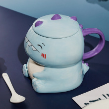 ins早餐恐龙陶瓷杯咖啡杯子卡通牛奶马克杯带盖早餐杯白瓷萌趣