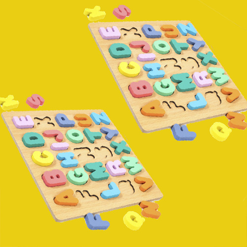 Cross-border wooden Montessori early education toy with 26 English letters and numbers embedded, grab and match 3D puzzle board
