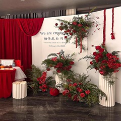 韩系订婚宴白色婚礼迎宾区装饰布置可定制kt板摆台背景墙结婚摆件