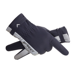 Skin-feel warm gloves for men with touch screen winter outdoor cycling reflective plus velvet thickened water-repellent sports fingerless gloves