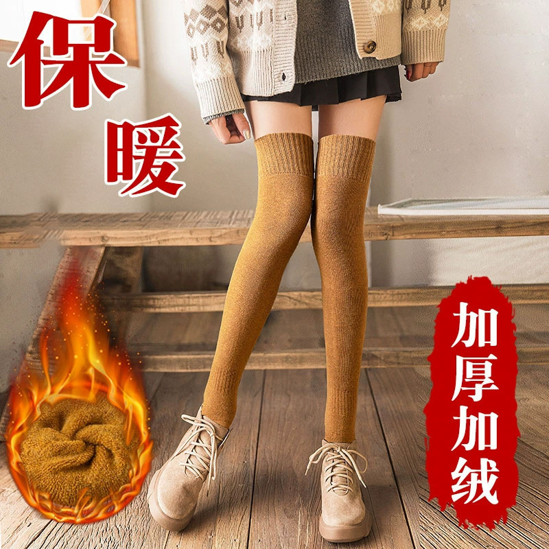 Thickened Warm Over-The-Knee Socks for Women, Terry Thick Socks, Autumn and Winter Korean Style Women's Thigh Mid-High Fleece-Lined Stockings
