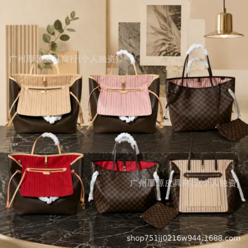 Cross-border bestseller Neverfull MM shopping bag canvas mother-and-child tote handbag shoulder bag with logo Cross-border bestseller Neverfull MM shopping bag canvas mother-and-child tote handbag shoulder bag with logo