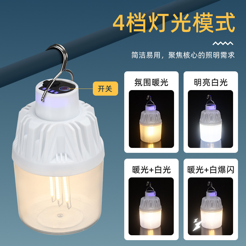 Transfronterizo nueva lámpara de camping al aire libre lámpara de iluminación LED portátil TYPE-C archivo de carga simple lámpara de noche camping